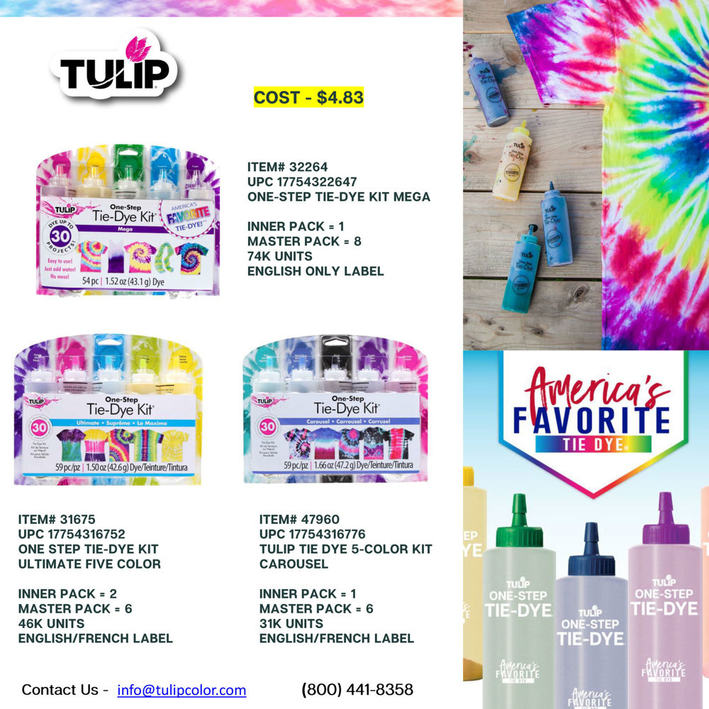 Tie Dye Sale inventory - Contact Us To Place Your Order -  info@tulipcolor.com      (800) 441-8358